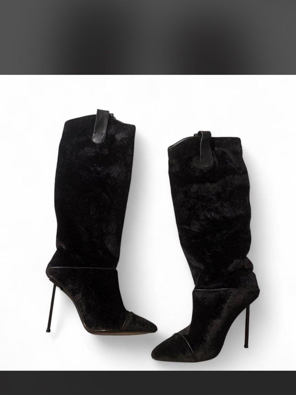 Black Knee-High mohair Pointed-Toe Stiletto Boots